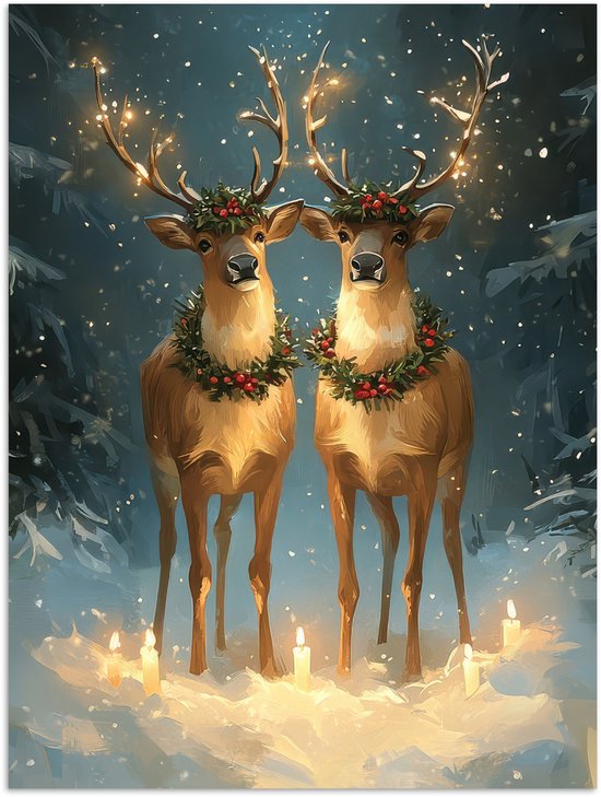 Poster 90x120 cm - Dennensprookje - Rendier - Nacht - Posters - Kamer decoratie - Wanddecoratie woonkamer - Muurdecoratie slaapkamer