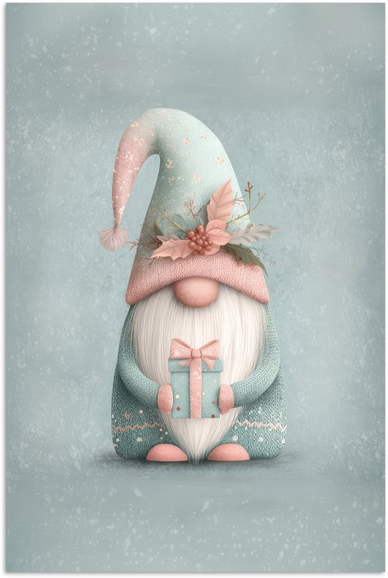 Poster 60x90 cm - Kerstgnome - Cadeau - Groen - Posters - Kamer decoratie - Wanddecoratie woonkamer - Muurdecoratie slaapkamer - Kerstversiering - Kerstdecoratie voor binnen - Kerstmis