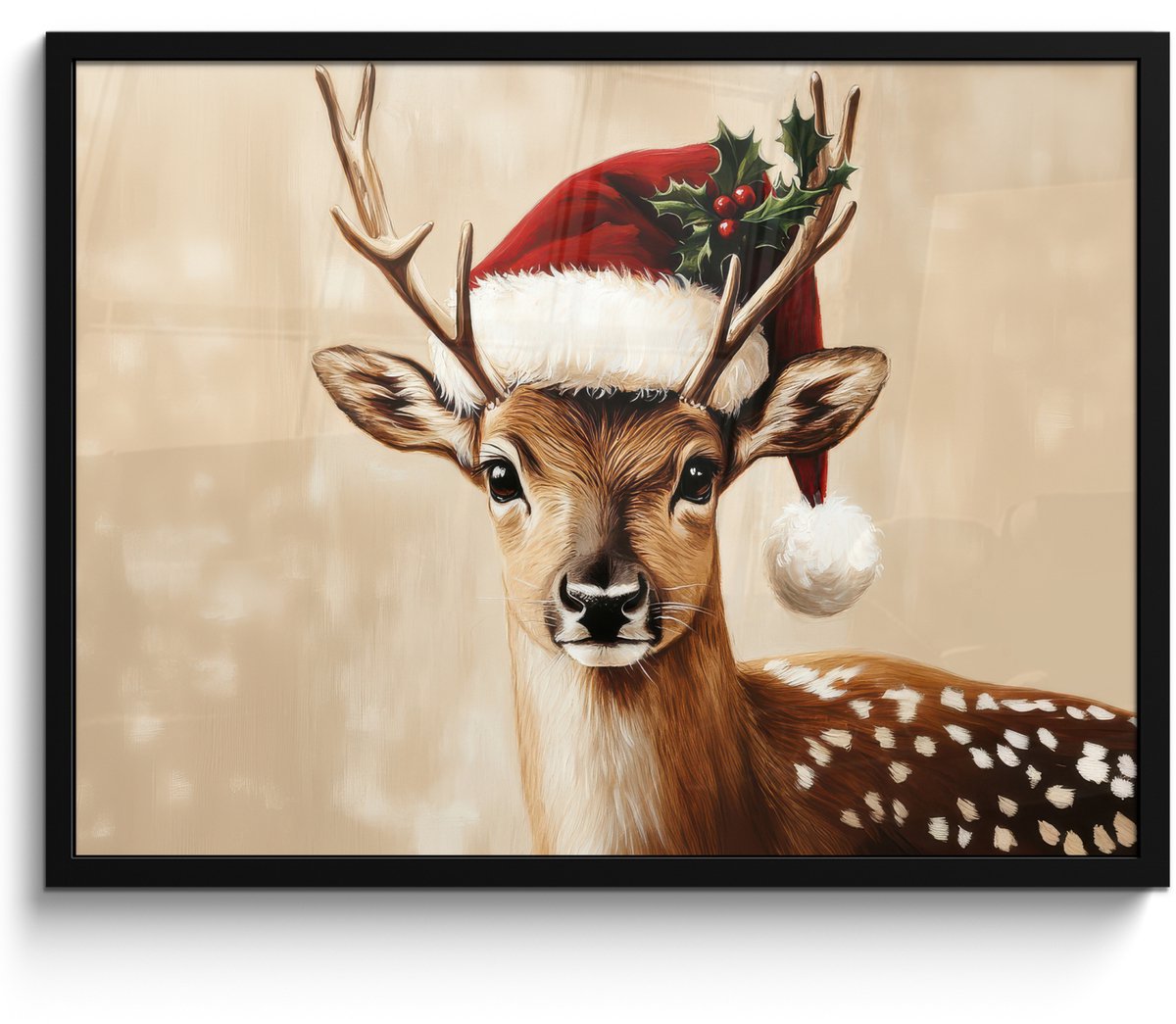 FrameYourWall Poster in lijst - Fotolijst 80x60 cm - Posters - Kerst - Hert - Gewei - Rood - Posterlijst zwart - Decoratie - Wanddecoratie woonkamer - Muurdecoratie slaapkamer - Kerstversiering - Kerstdecoratie voor binnen - Kerstmis