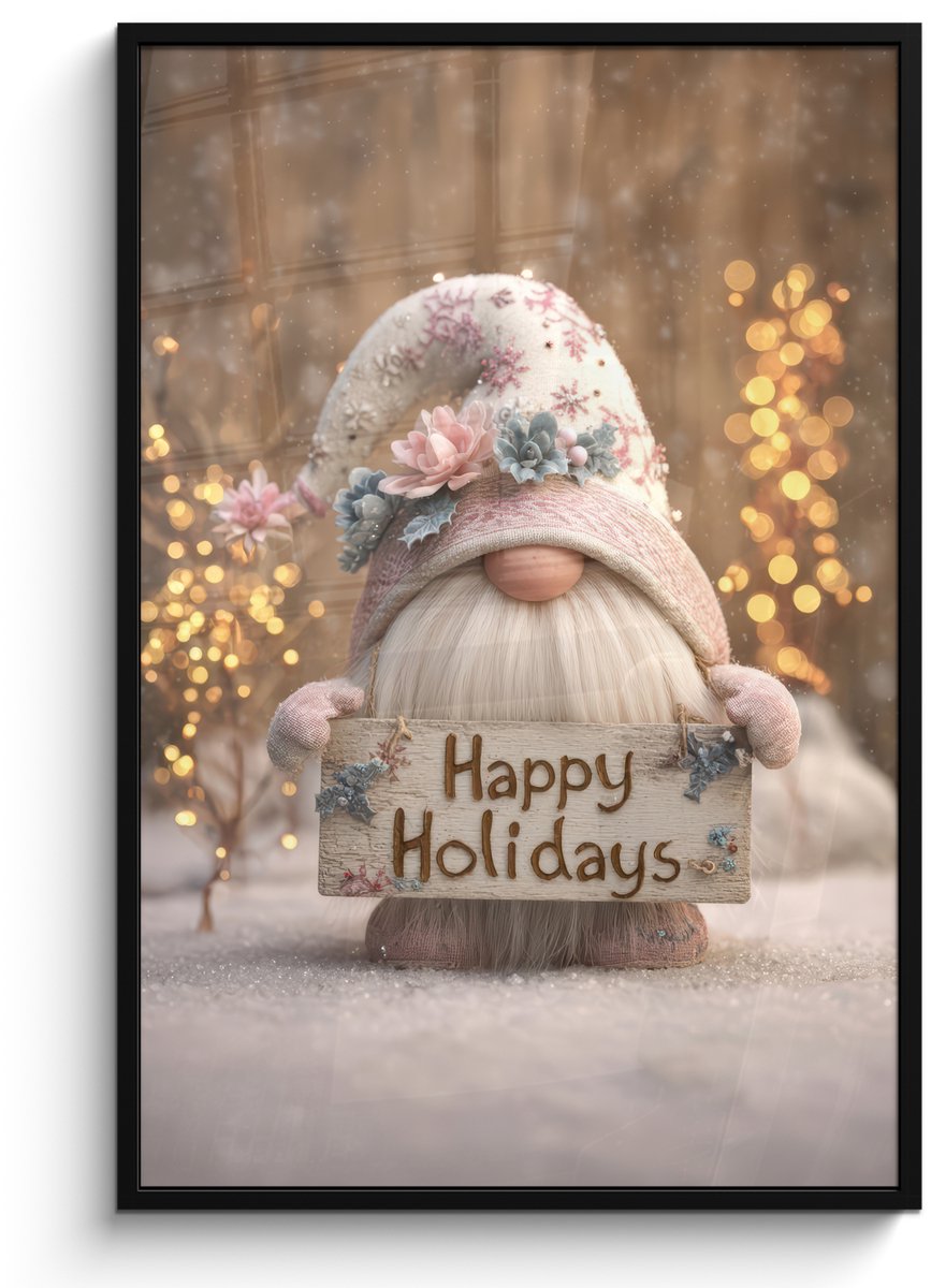 FrameYourWall Poster in lijst - Fotolijst 80x120 cm - Posters - Kerst - Gnome - Bord - Kleurrijk - Posterlijst zwart - Decoratie - Wanddecoratie woonkamer - Muurdecoratie slaapkamer - Kerstversiering - Kerstdecoratie voor binnen - Kerstmis