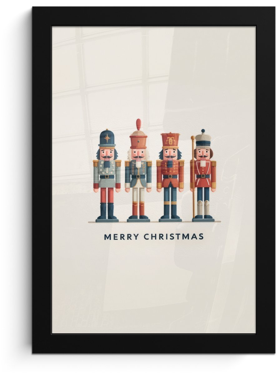 FrameYourWall Poster in lijst - Fotolijst 20x30 cm - Posters - Notenkrakers - Minimalistisch - Kerst - Beige - Posterlijst zwart - Decoratie - Wanddecoratie woonkamer - Muurdecoratie slaapkamer - Kerstversiering - Kerstdecoratie voor binnen - Kerstmis