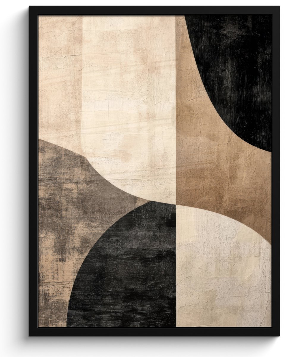 FrameYourWall Poster in lijst - Fotolijst 60x80 cm - Posters - Abstract - Vlakken - Zwart - Rond - Posterlijst zwart - Decoratie - Wanddecoratie woonkamer - Muurdecoratie slaapkamer