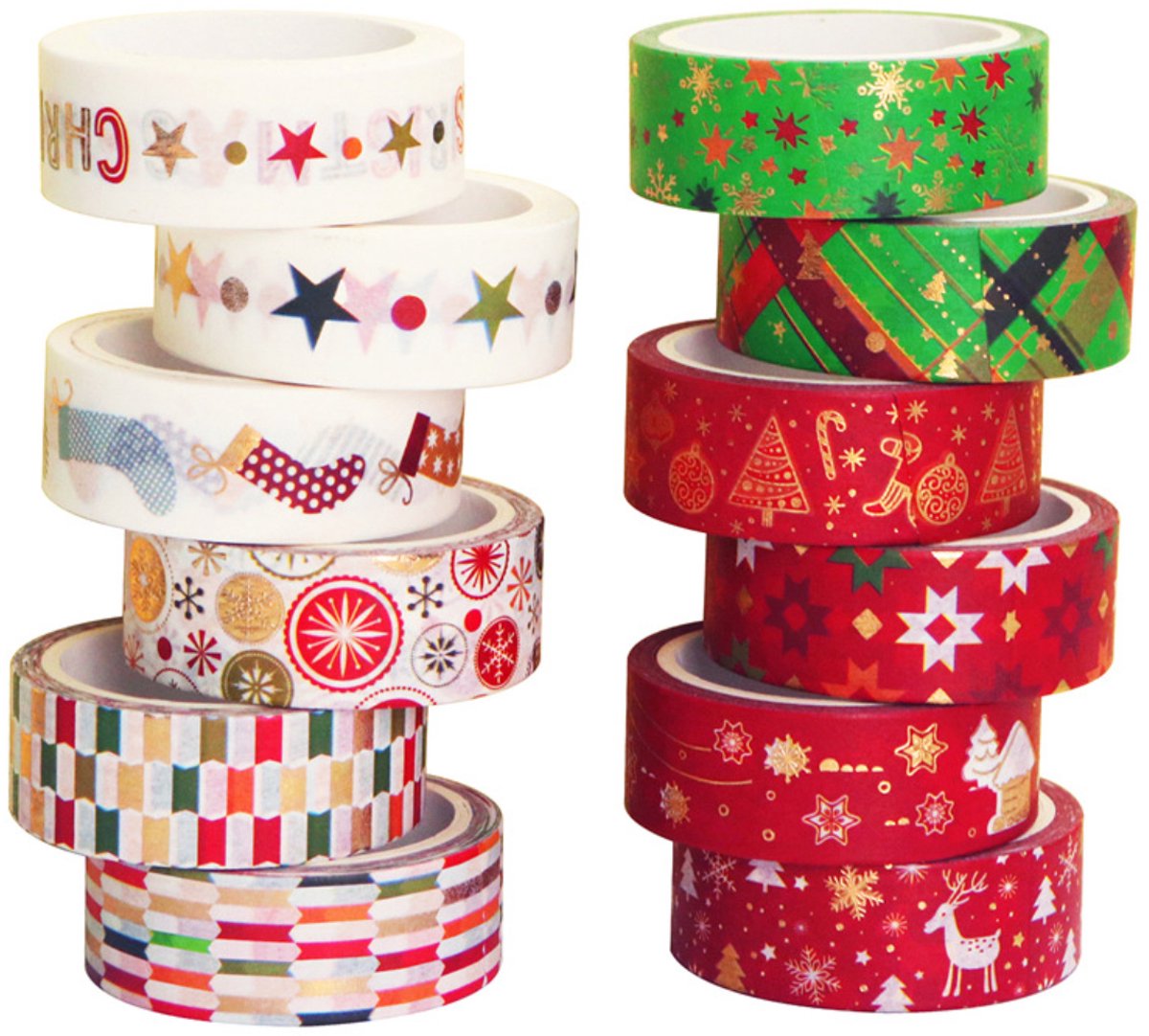 Mmgoqqt Kerst Decoratielint - 12-Rollen - 15mm X 5m - Papier - Voor DIY Cadeaupakking Dagboek Scrapboek