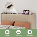 Het beige hoofdbord toont een ingebouwde USB-poort, Type-C poort en 2 stopcontacten.