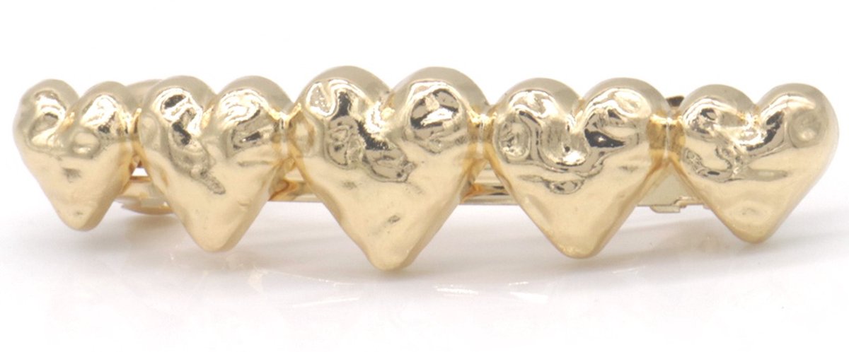 Haarclip met hartjes - metaal - goudkleurig - 8 cm - dames – valentijn – cadeau