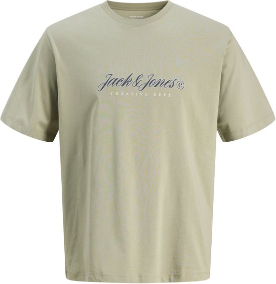 Lichtgroen T-shirt van Jack & Jones met de tekst 'Jack & Jones CREATIVE DEPT' op de borst.