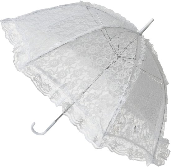 Faram Party Huwelijk/trouwdag parasol - kant - wit - zonbescherming - dia 60 cm