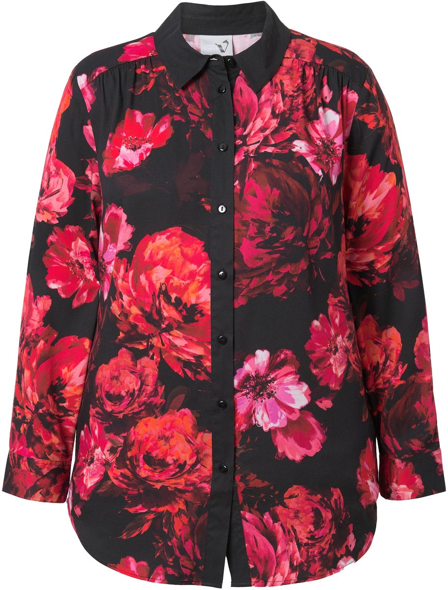 Ulla Popken - Dames - Overhemdblouse rozen overhemdkraag lange mouwen - Klaproosrood - Maat 54+