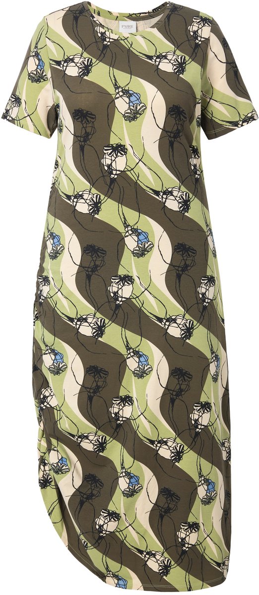 Ulla Popken Dames - Jersey maxi-jurk ronde hals korte mouwen biologisch katoen - Kakibruin - Maat 50+