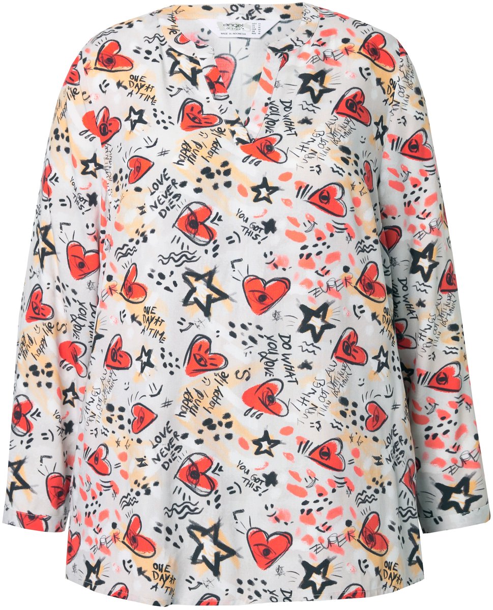 Angel of Style - Dames - Tuniek graffitiprint met hartjes lange mouwen - Lichtgrijs - Maat 52