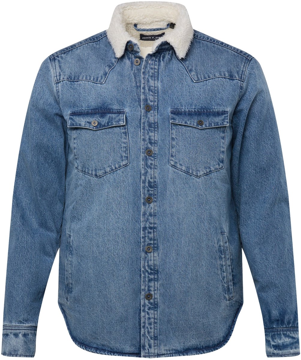 John F. Gee - Heren - Denim jack gevoerd lange mouwen kentkraag klepzakken - Blauw denim - Maat XL