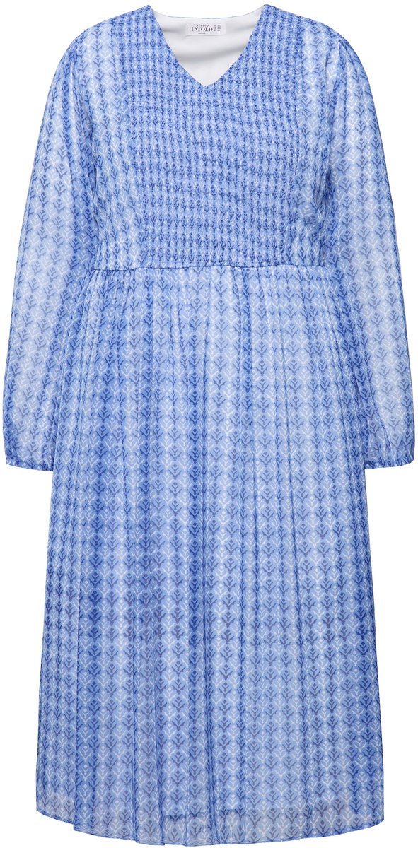 Studio Untold - Dames - Midi-jurk A-lijn minimalistische print V-hals - Jeansblauw - Maat 50+
