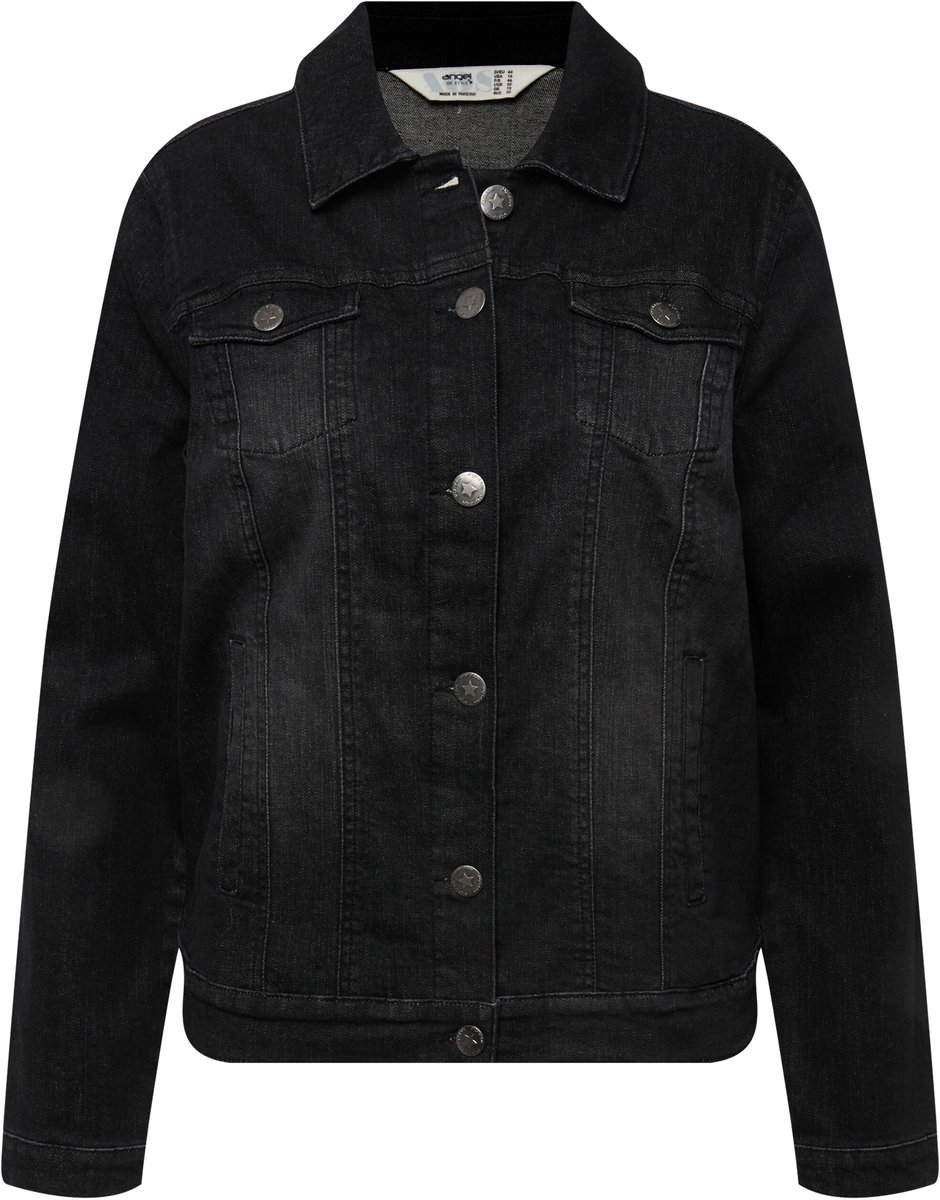 Angel of Style - Dames - Denim jas Frieda waseffecten overhemdkraag lange mouwen - Zwart - Maat 46