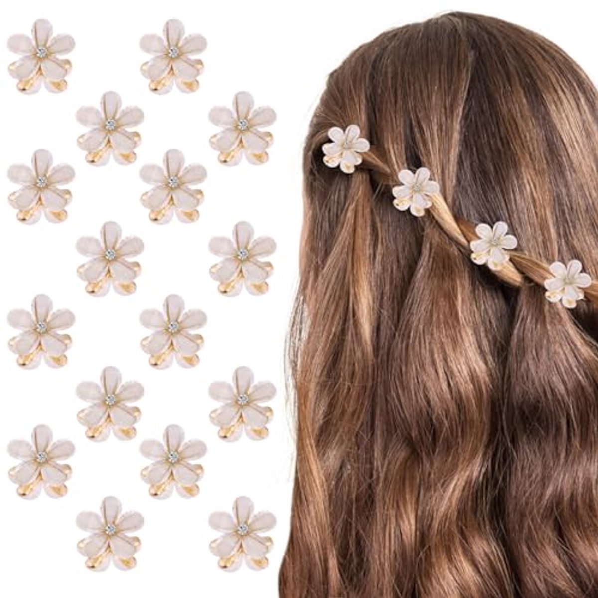 16 Stuks Bloem Haarclips - Mini Haaraccessoires voor Vrouwen en Meisjes in Beige
