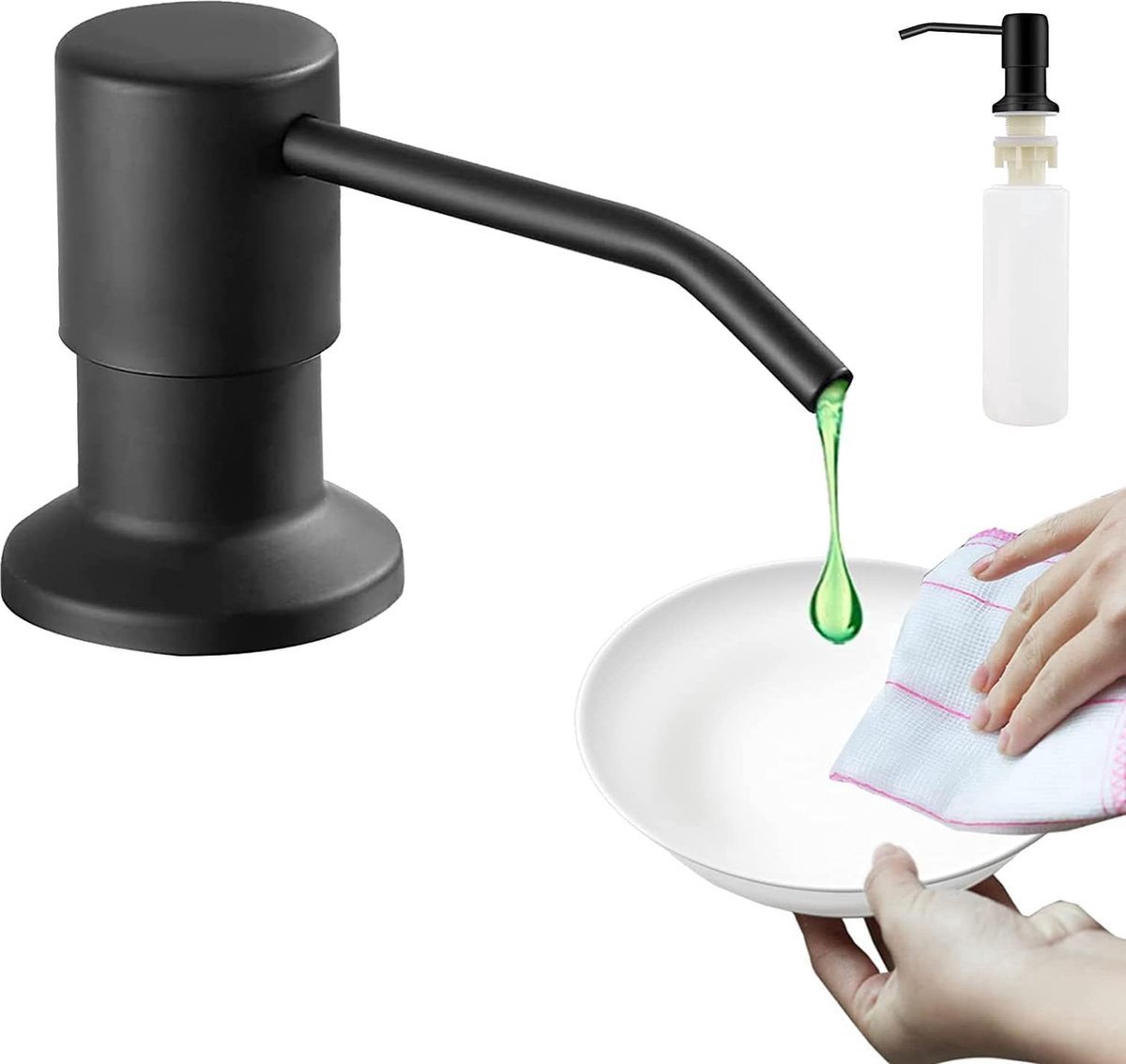 Inbouw Zeepdispenser - 300ML - RVS - 360° Draaibaar - Handig - Praktisch - Duurzaam - Set Hervulbaa - 26-31mm Gat In Spoelbak Of Keukenblad - Gebogen Mond - Zeeppompje - Zeeppomp - Voor Thuis Aanrecht