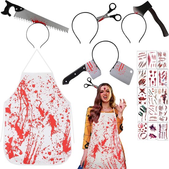 20 stuks Halloween haarband horror - Halloween accessoires - met Halloween zombie Scars tattoo en bloedschort - kostuum rekwisieten carnaval party cosplay