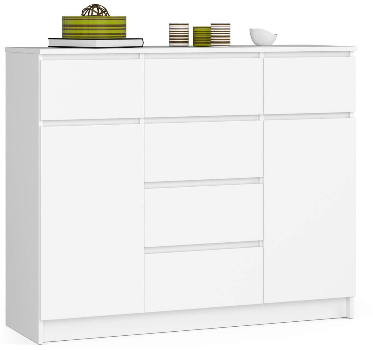 Akord Ladekast K120 met 6 Lades en 2 Deuren / AKORD Furniture Factory / Wit / 120 x 99 x 40 cm