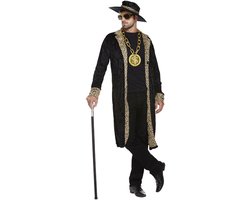 Henbrandt - VOLWASSENEN HEREN PIMP / POOIER Kostuum, bestaande uit: Zwarte Lange Jas en Hoed met Tijgerprint - Gangster kostuum - Carnavalskleding - Verkleedkleding - Vrijgezellenfeest - Man - Maat: ONE SIZE FITTS ALL