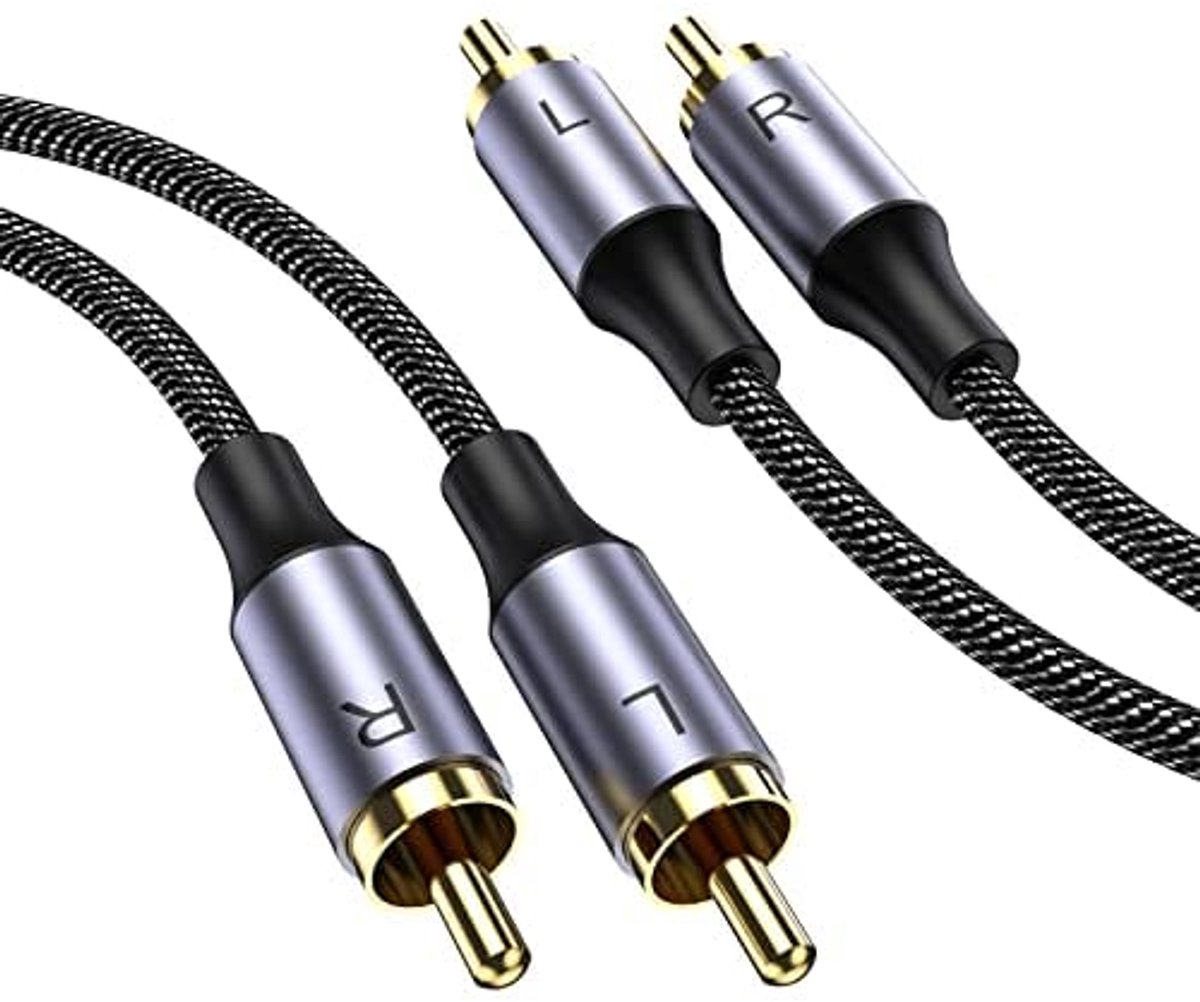 Stereo RCA Kabel 5M - Verguld Gevlochten Nylon Audio Kabel voor Home Cinema en Autoradio