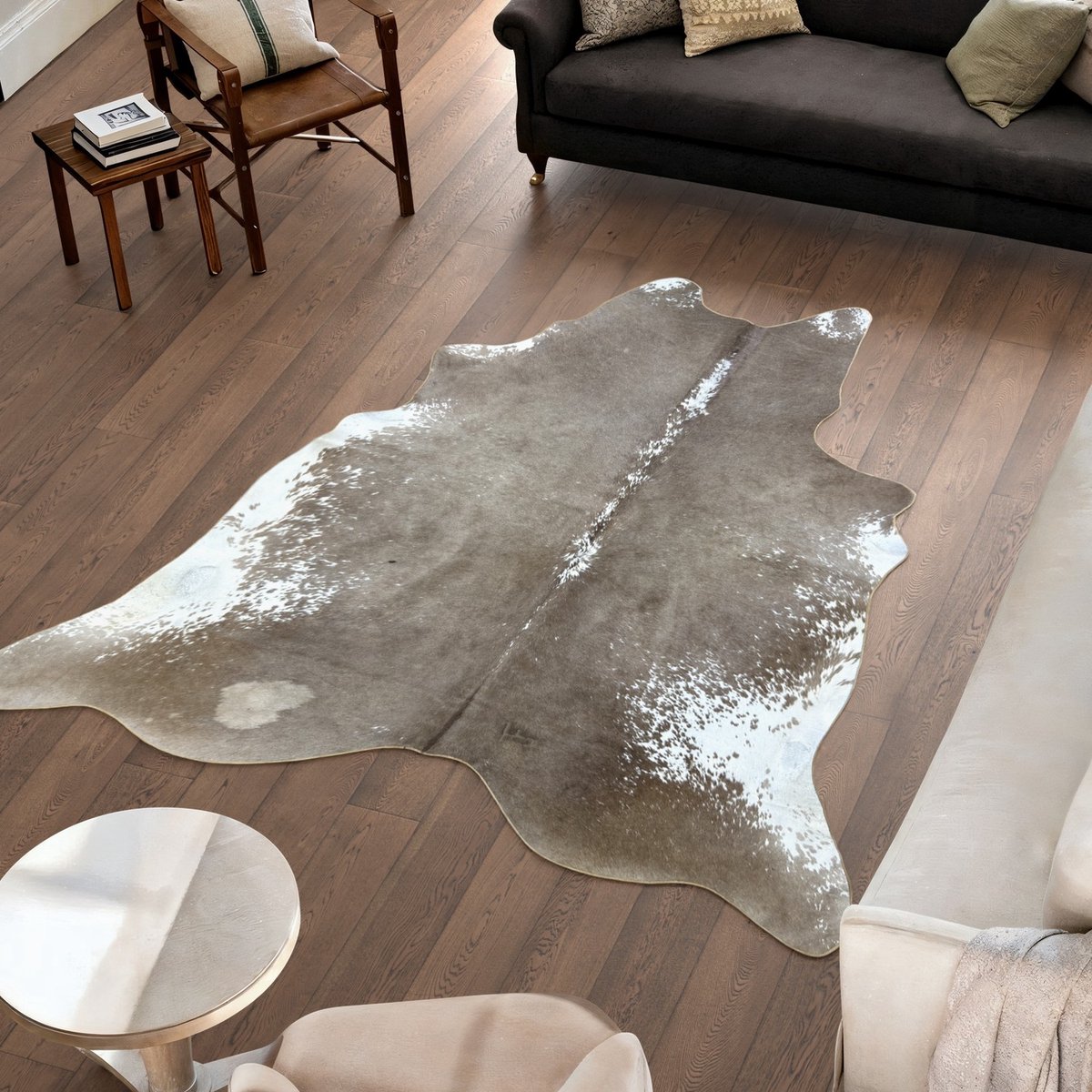 Koeienhuid Vloerkleed XL (Groot) - Beige / Wit - 227 x 214 cm - Koeienkleed / Koeienvel / Dierenvel / Dierenhuid / Koehuid Tapijt