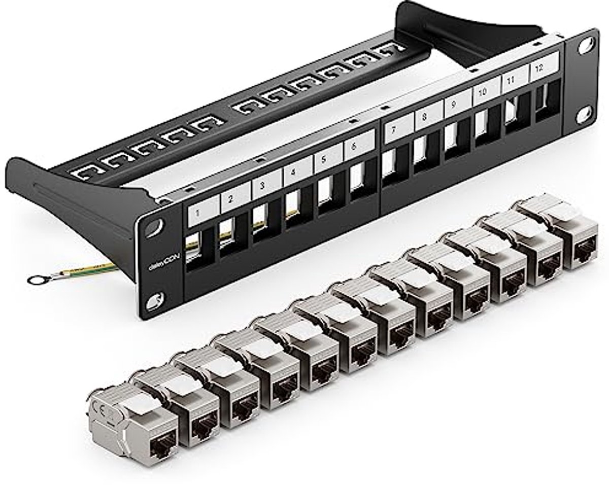 Patchpaneel 12 poorts CAT 7 met Keystone Modules voor Netwerkinstallatie