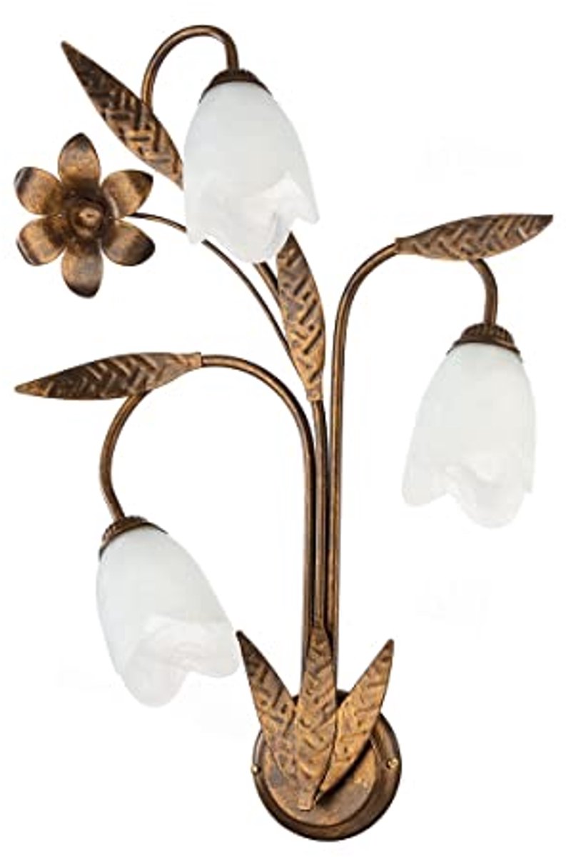 Wandlamp met 3 lampen van metaal en glas in bruin en wit