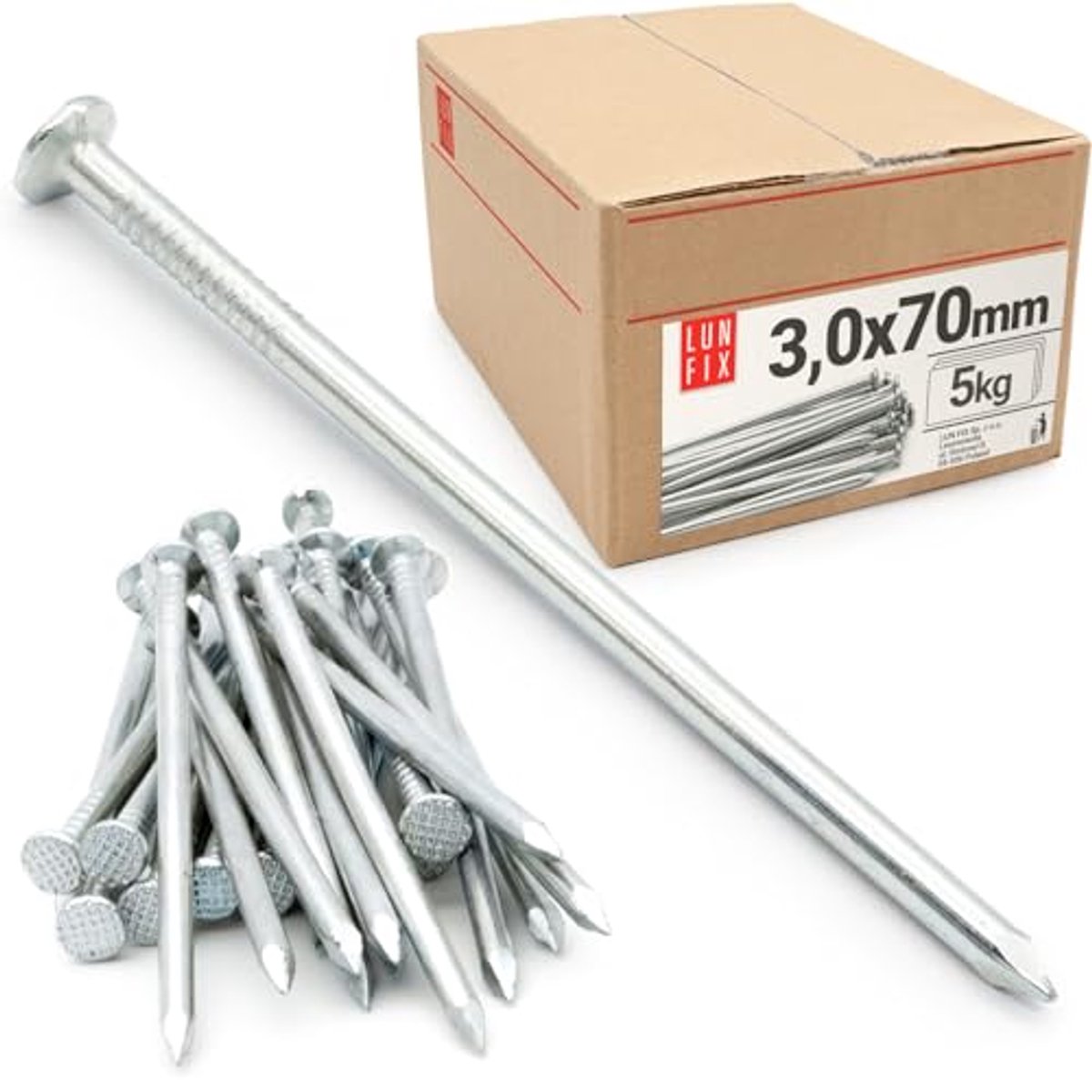 Stalen spijkers 3,0 x 70 mm - 5 kg - verzinkt, met verzonken kop voor houtbouw en doe-het-zelfprojecten