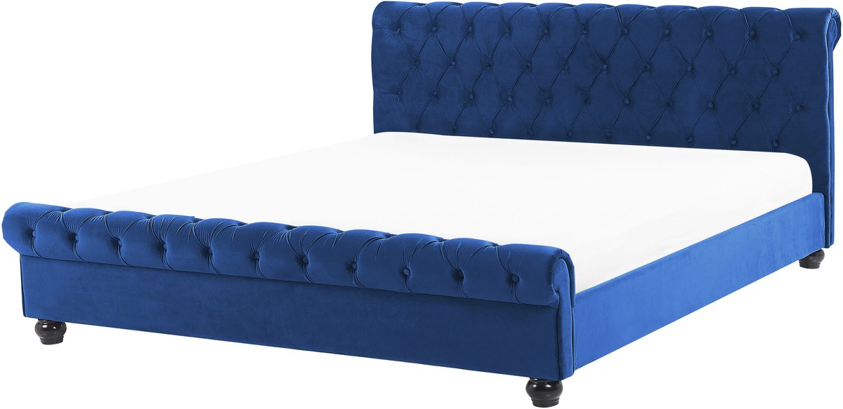 Beliani AVALLON - Waterbed - Marineblauw - 180 x 200 cm - Fluweel