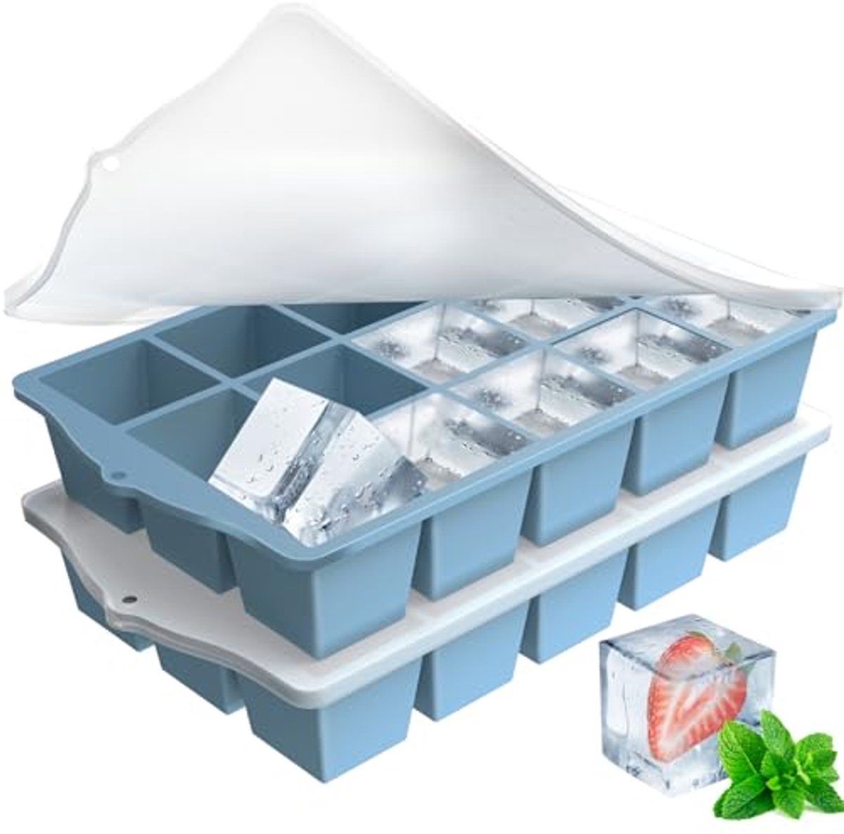 Siliconen IJsblokjesvorm met Deksel - BPA-vrij, Stapelbaar en Vriezerbestendig - Voor Cocktails en Babyvoeding - 2 Stuks
