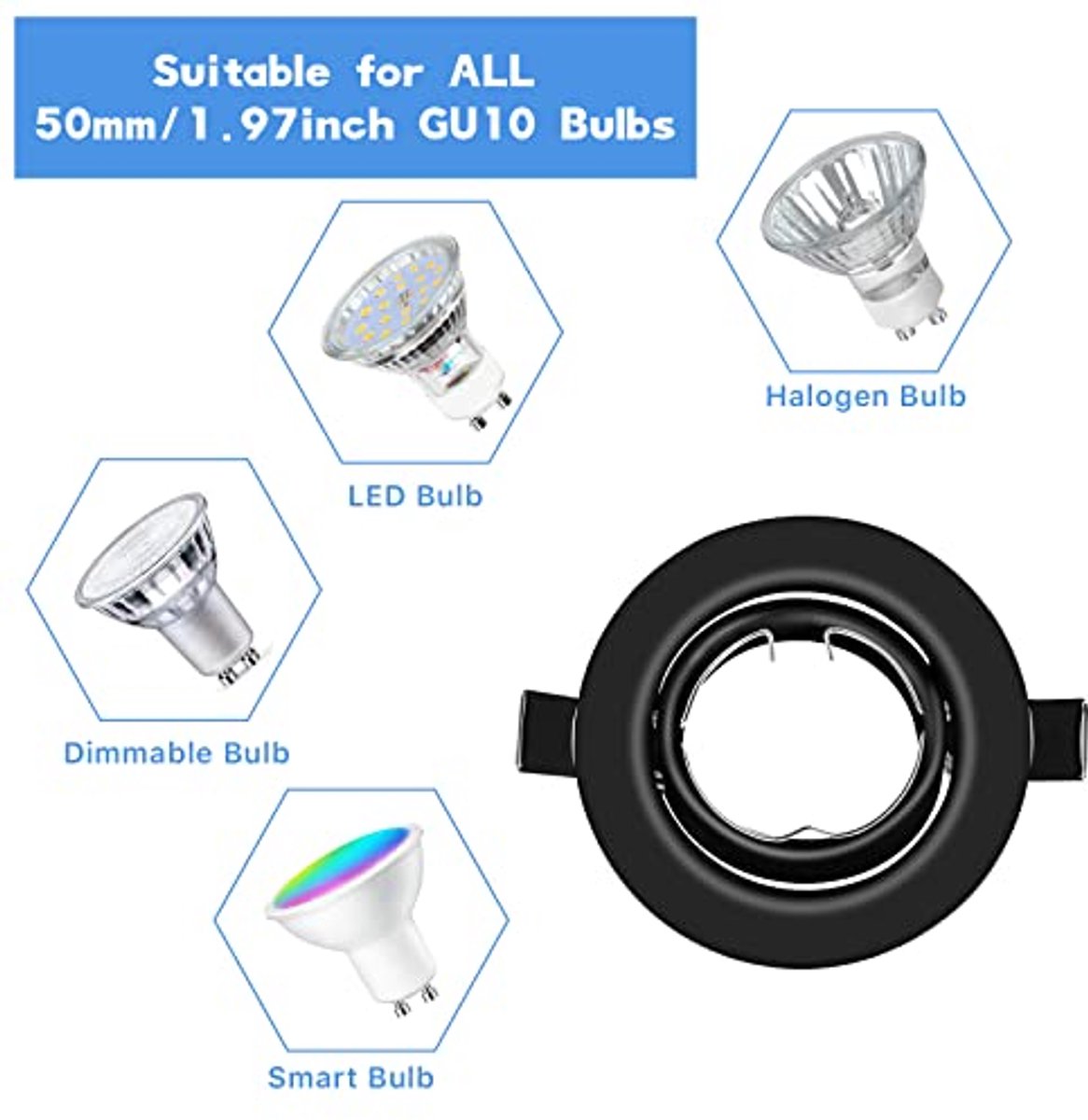 12x Inbouwspots Mat Zwart met GU10 Fitting - Draaibare Ronde Inbouwframes voor LED of Halogeen Lampen