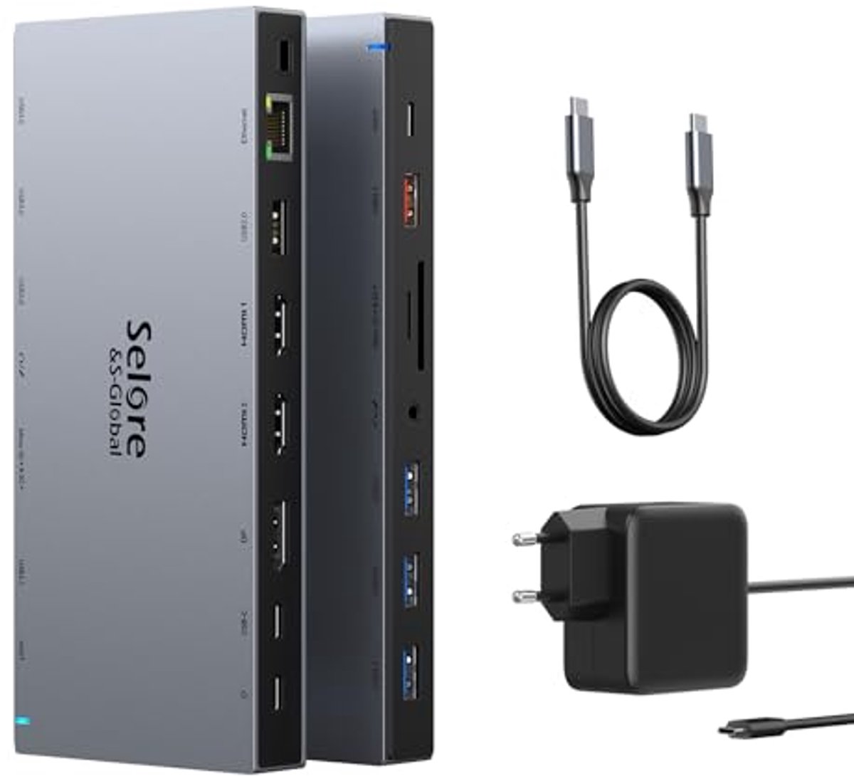 USB C Dockingstation met 65W Voeding en 15 Poorten - Ondersteuning voor Drie Schermen en Snelle Dataoverdracht