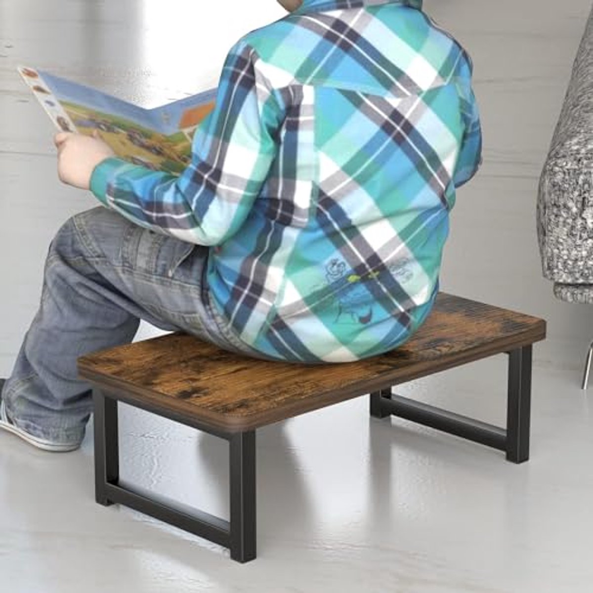 Houten opstapkruk met antislip voor kinderen en volwassenen - Draagbare kruk voor keuken, badkamer en slaapkamer
