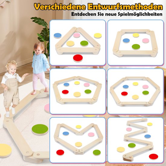 12-delige Houten Evenwichtsbalk Set - Train Balans & Coördinatie - Montessori Speelgoed voor Peuters & Kleuters van Merkloos — afbeelding 5