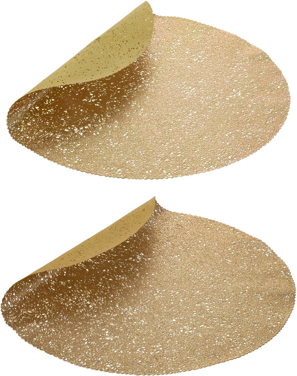 J-Line placemat Blad - kunststof - goud - 2 stuks