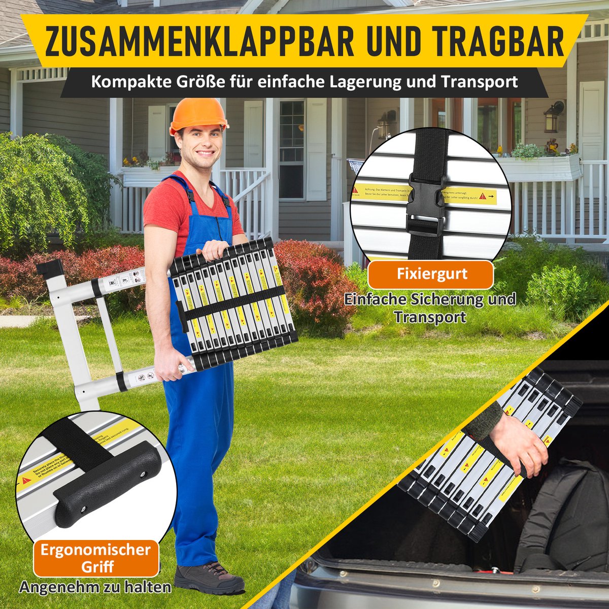 Telescopische Vouwladder - Telescopische Ladders - Werkhoogte 3,2M - zilverachtig - lichte uittrekbare ladder - met Barre d'équilibre – foto 5