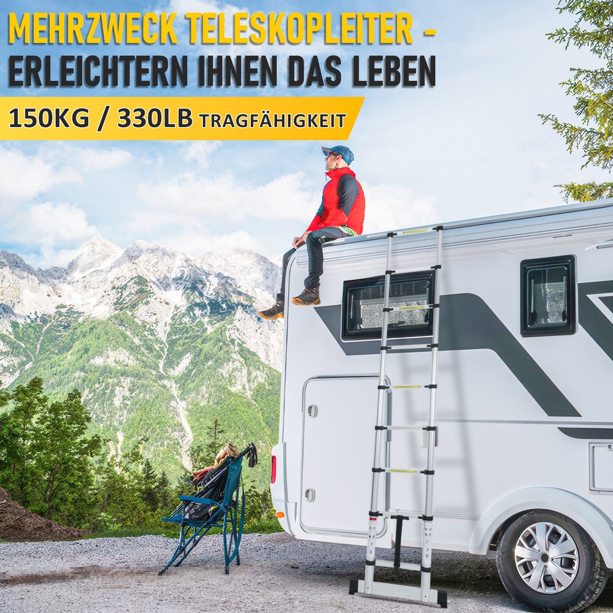 Telescopische Vouwladder - Telescopische Ladders - Werkhoogte 3,8M - zilverachtig - lichte uittrekbare ladder - met Barre d'équilibre – foto 4