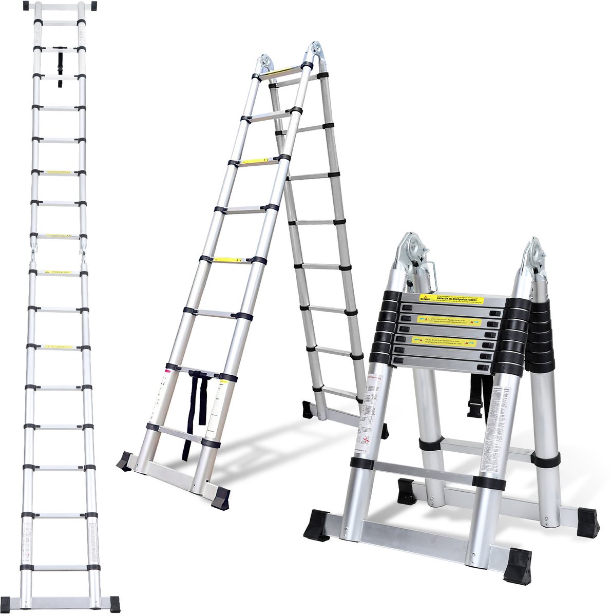 Telescopische ladder 5 m, vouwladder, uittrekbare, antislip aluminium staande ladder, multifunctioneel, 150 kg belastbaarheid