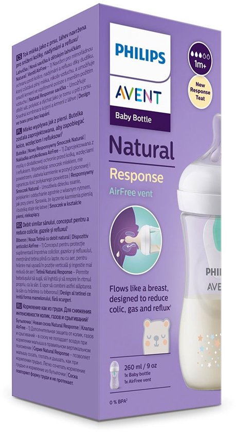 Philips Avent Babyfles Natural 260ml, 1m+, met AirFree ventiel.