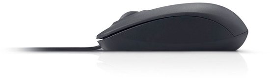 Souris optique Dell noire filaire, vue de côté.