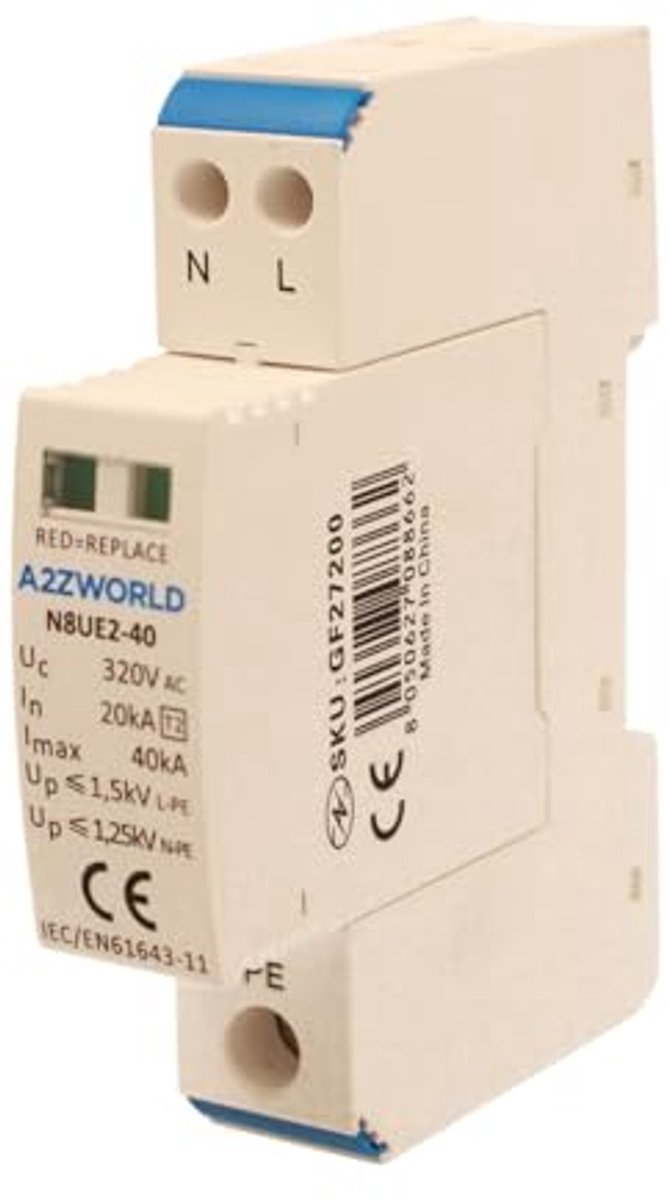 Overspanningsafleider 220V Type T2 1P+N 2-polig voor bescherming tegen spanningspieken