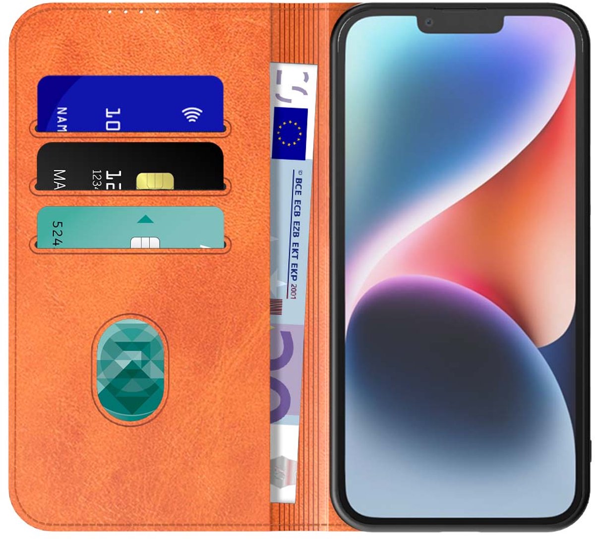 Geschikt voor iPhone 14 Plus Telefoonhoesje Bruin Kunstleer Met Magnetische Sluiting - Portemonnee BookCase Met Pasjeshouder - ProtX
