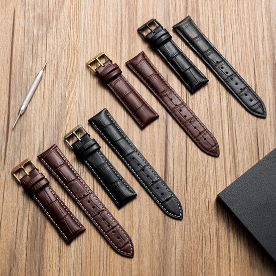 Bracelet universel en cuir véritable 20 mm - Marron foncé, une pièce