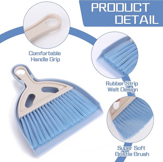 Small Broom en Sweeper Cleaning Set - Mini Whisk - Sweeper en Brush met Handle - Portable Tabletop - Crumb Sweeper voor Dining Table - Blauw van KMAKII — afbeelding 5