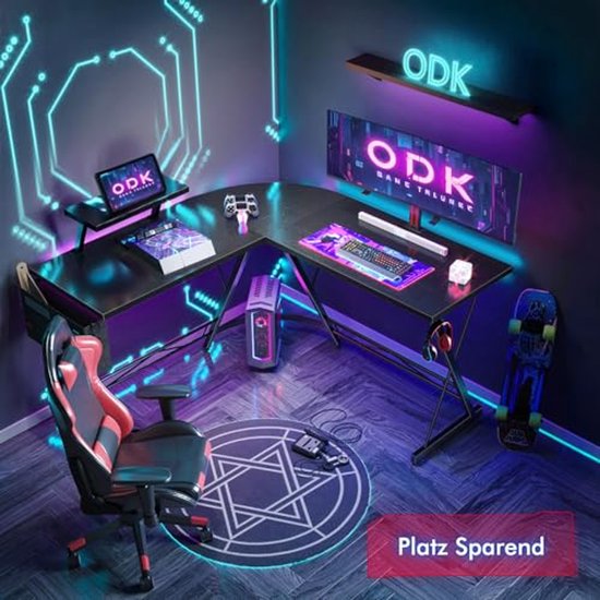 L-vormig Gaming Bureau met Monitorstandaard voor Gamers - Zwart 127 x 127 cm — afbeelding 2