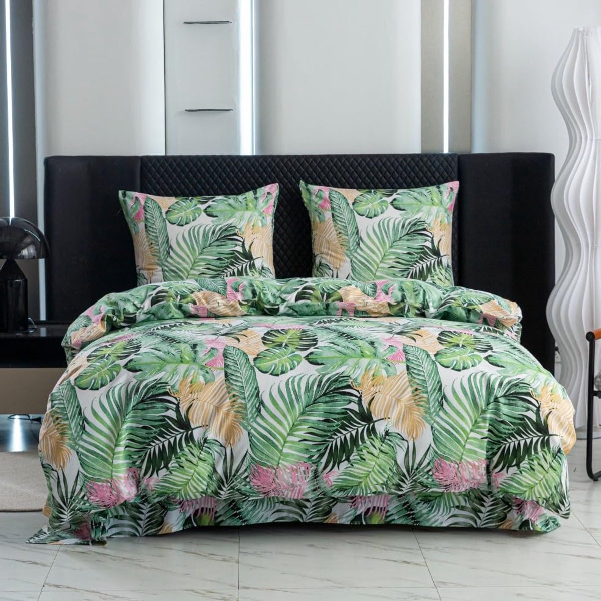 Ibenzoa Comfortabel en stijlvol beddengoedset met bloemenpatroon en ritssluiting groen