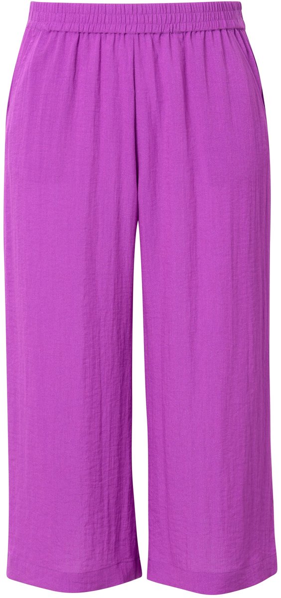 Ulla Popken - Dames - Culotte kuitlang wijde pijpen elastische tailleband - Paars - Maat 48
