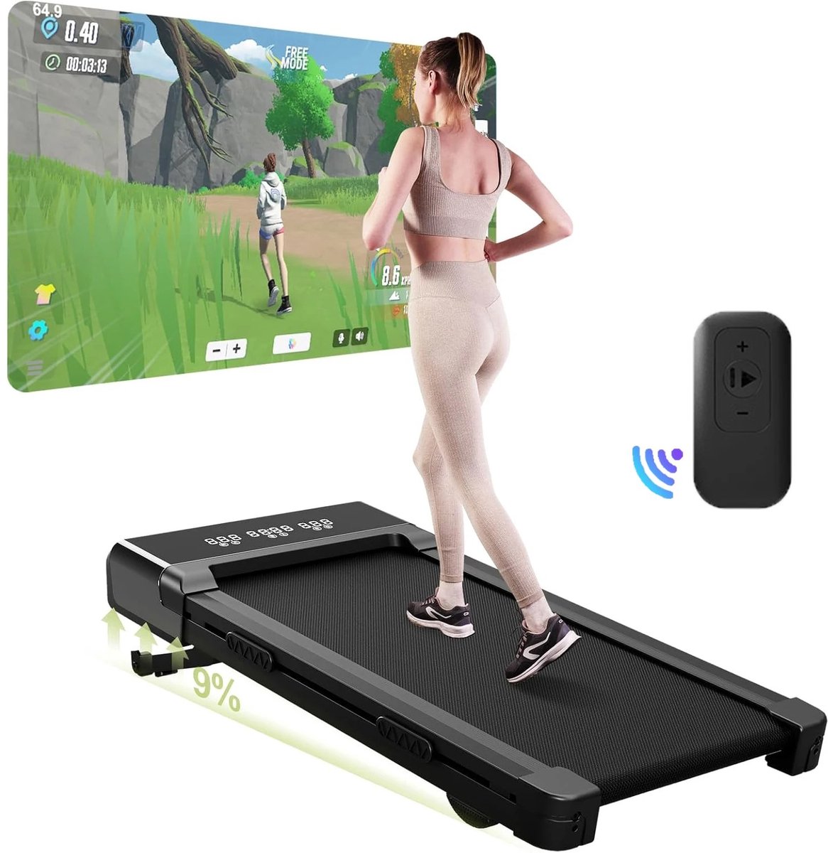 Opvouwbare Loopband – 3-in-1 Elektrische Loopband met 9% Automatische Helling – 3.0 PK – Stil & Compact – LCD Display & APP Monitoring – Voor Thuisgebruik – TELEO