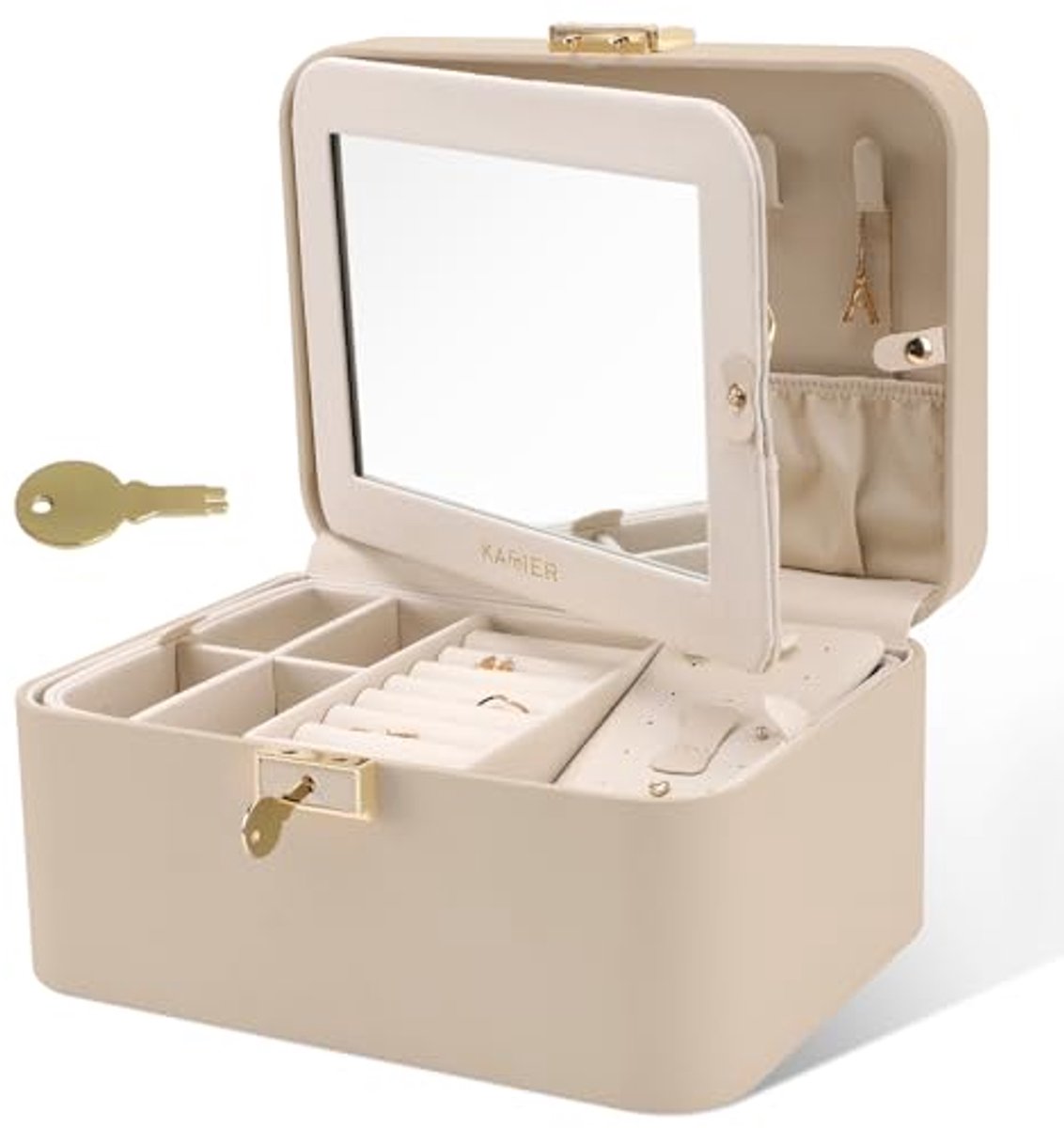 2-Laags PU Leren Sieradenbox met Slot en Spiegel - Grote Capaciteit Reisorganizer voor Sieraden