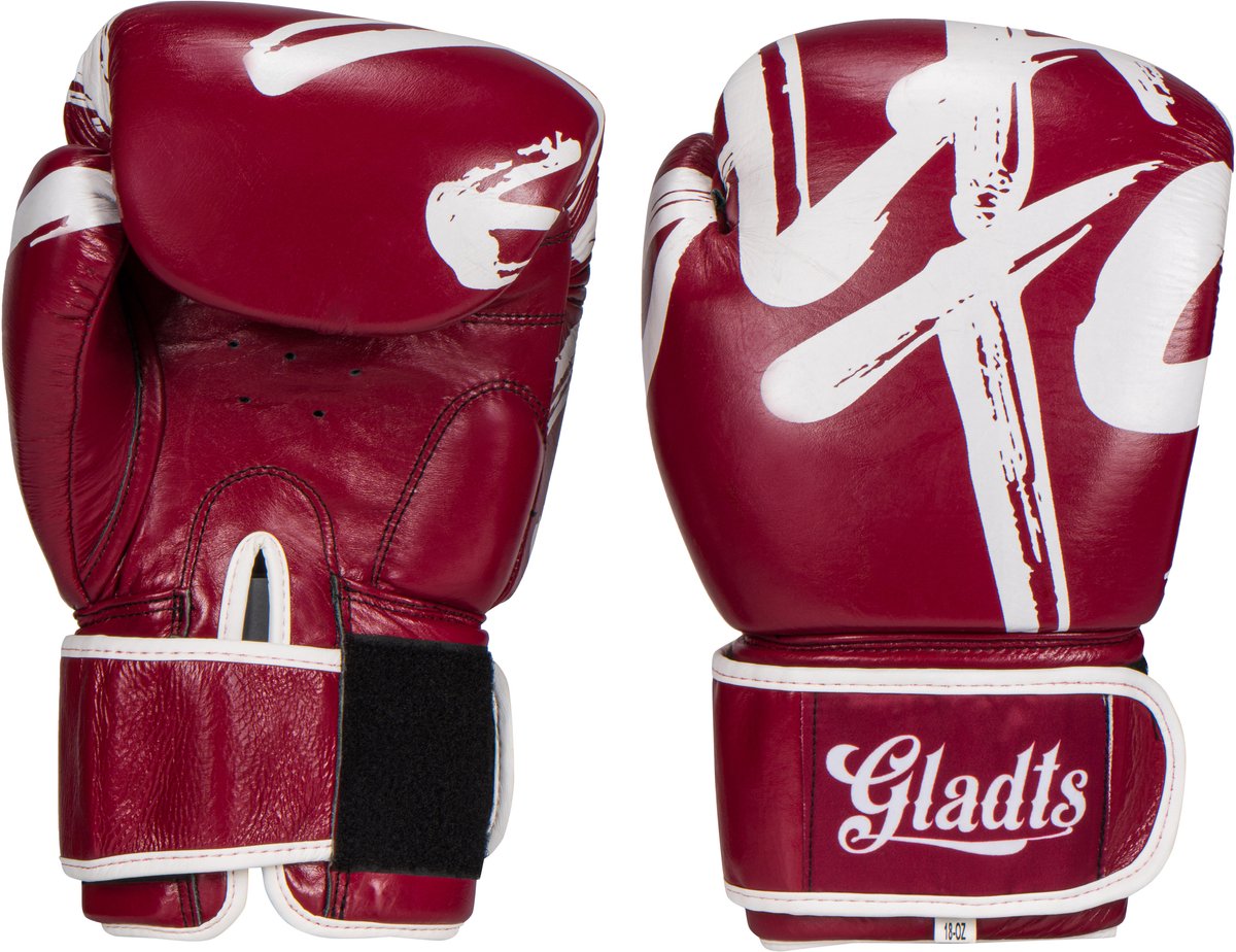 Gladts "Gladion" – Bokshandschoenen – 18 Oz - Echt leer - Kickbokshandschoenen 12 oz / 14 oz / 16 oz / 18 oz – Heren & Dames – Kinderen & Kids – Training & Sparren – Bordeauxrood / Wit