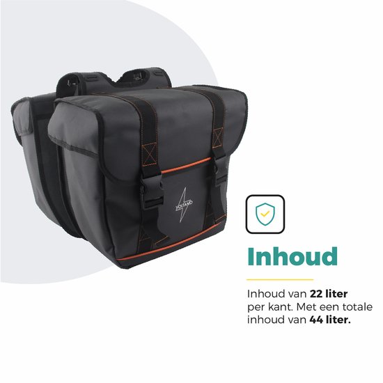 Voltano Dubbele Fietstas Premium Afgeschuind - Zwart - 44 Liter - 100% Waterdicht - Fietstassen Electrische Fietsen